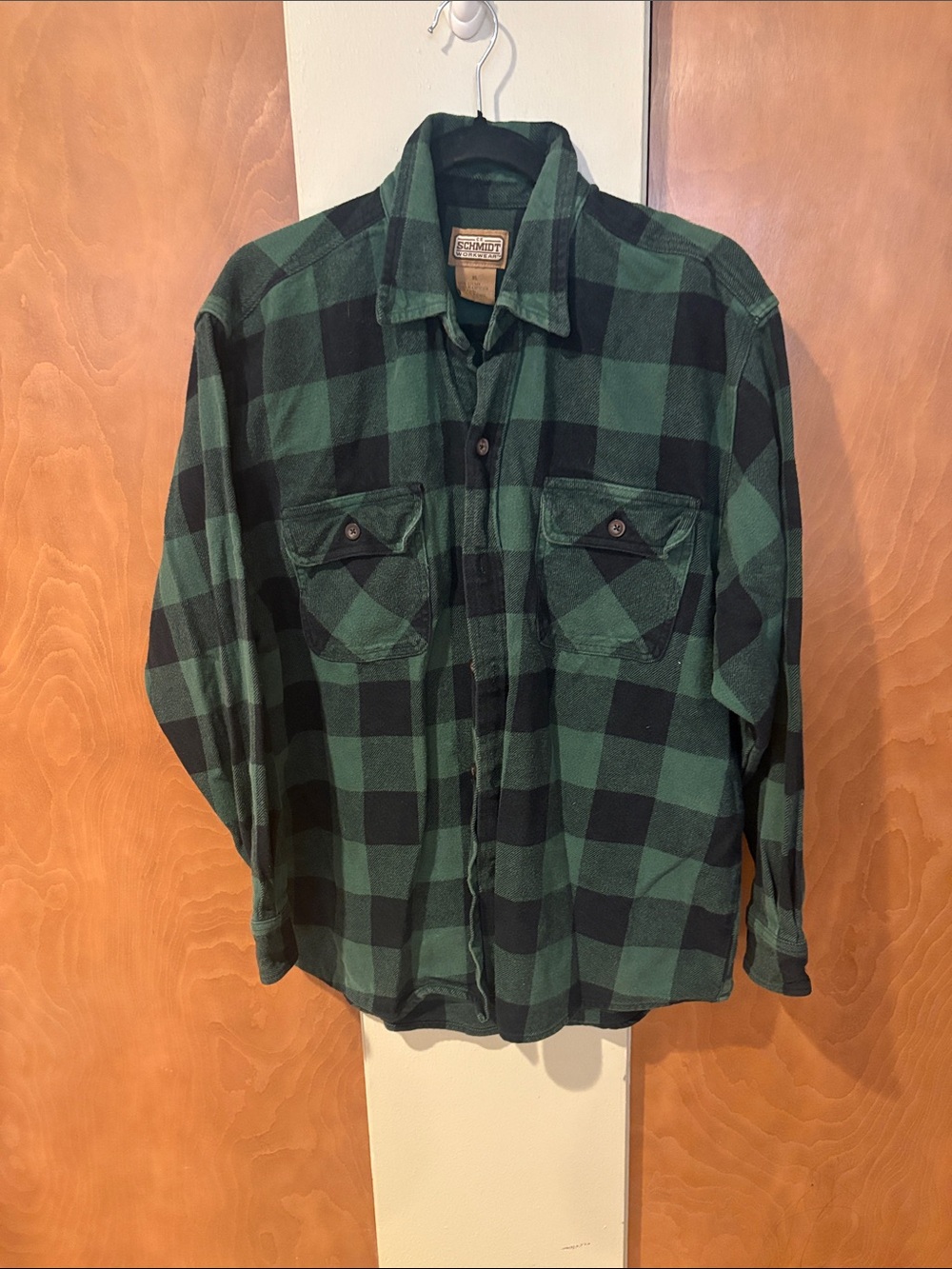 Men’s SCHMIDT Workwear long sleeve button up work shirt.